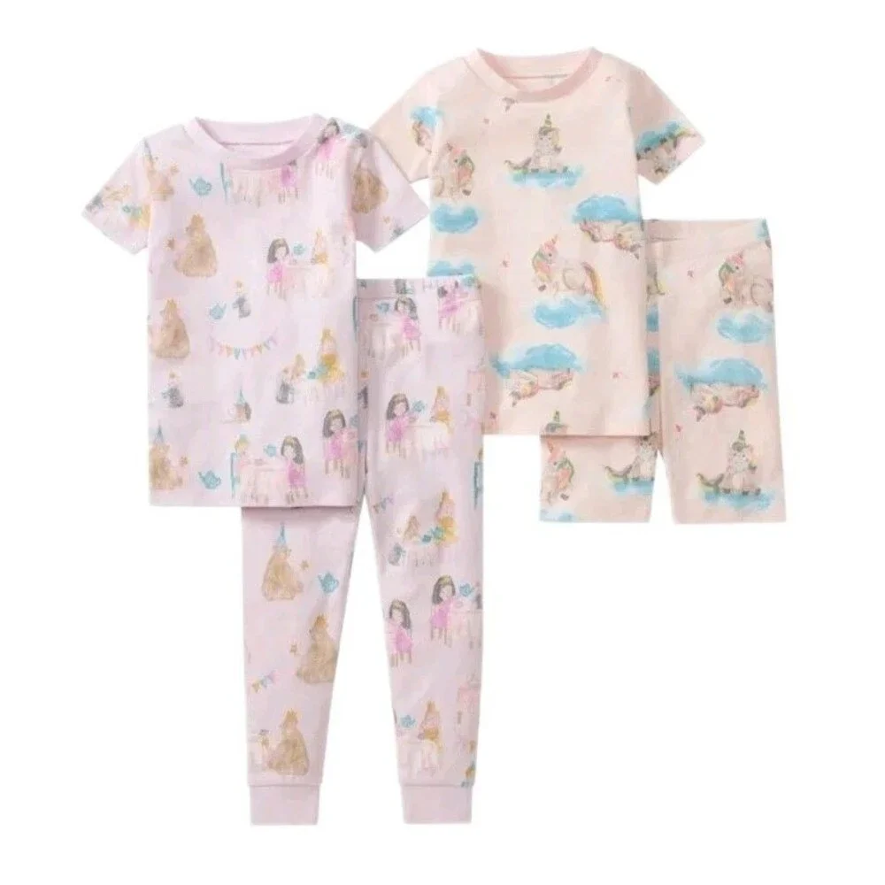 Burt's Bees 4pc Pajama Set 100% Organic Cotton Unicorn Tea Party Pink Girls 2T